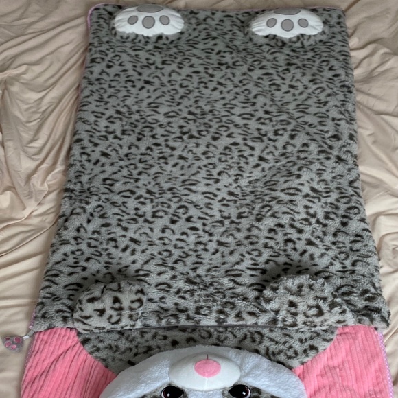 Hugfun Slumber Bag Leopard Kitty Cat Sleeping Bag Child Kids Pink Gray - Picture 14 of 16